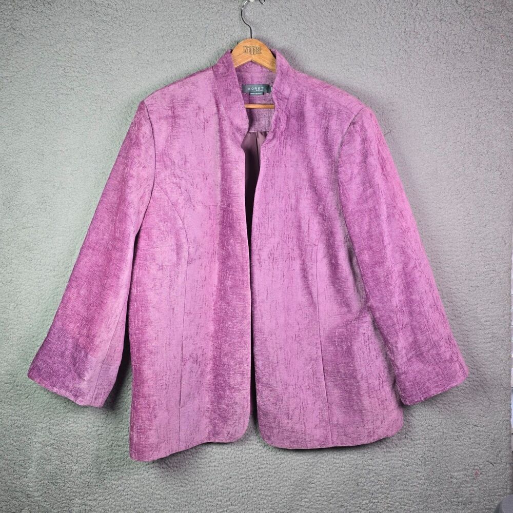 Koret Woman Jacket Purple 26W Textured Tapestry Open Front Career